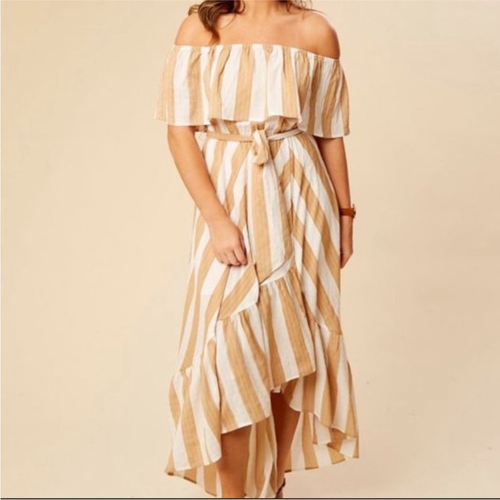 Altar'd State Ivory Beige Striped Hi Low Dress